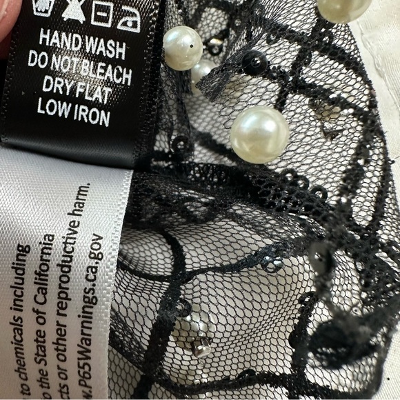Iris NWT Black Sheer Blouse with Pearl Details - Picture 9 of 13